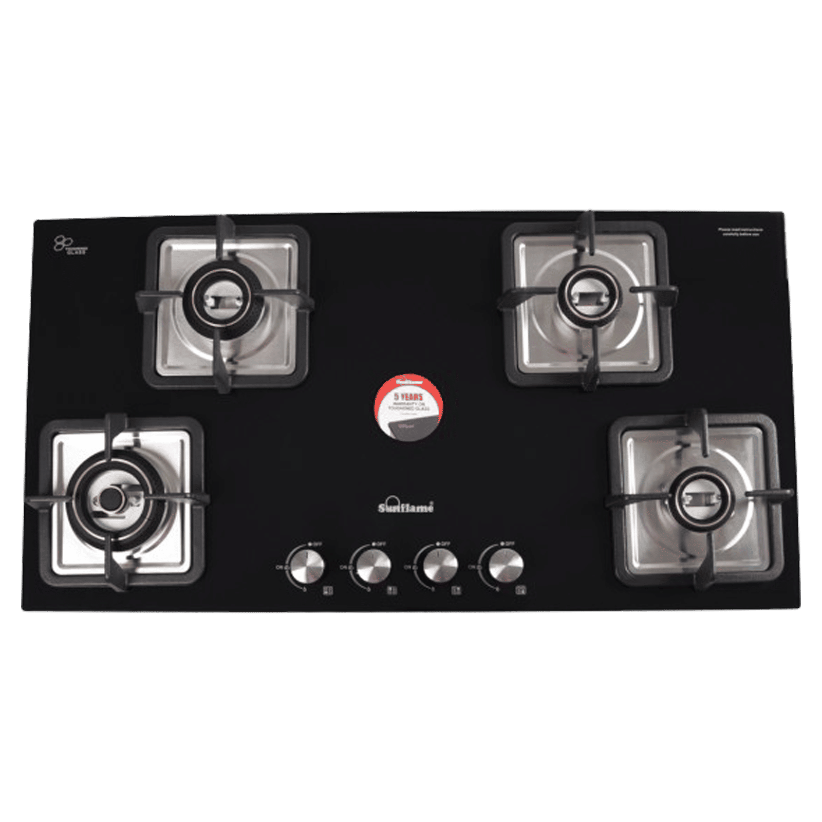 Sunflame SFD486BCS Toughened Glass Top 4 Burner Automatic Hob (Cast Iron Pan Supports, Black) Sunflame SFD486BCS Toughened Glass Top 4 Burner Automatic Hob (Cast Iron Pan Supports, Black)_6