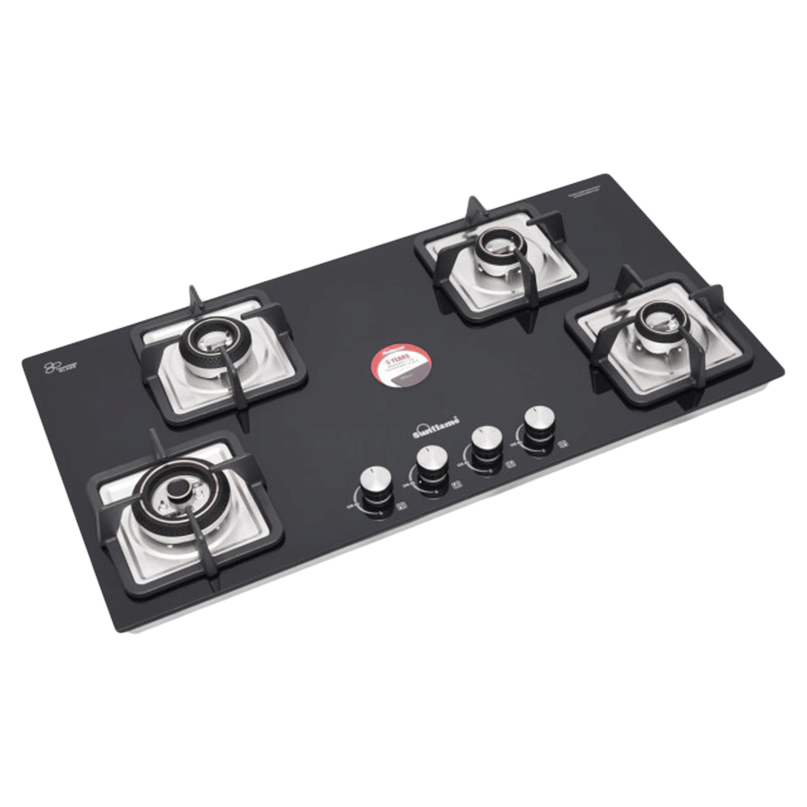 Sunflame SFD486BCS Toughened Glass Top 4 Burner Automatic Hob (Cast Iron Pan Supports, Black) Sunflame SFD486BCS Toughened Glass Top 4 Burner Automatic Hob (Cast Iron Pan Supports, Black)_1