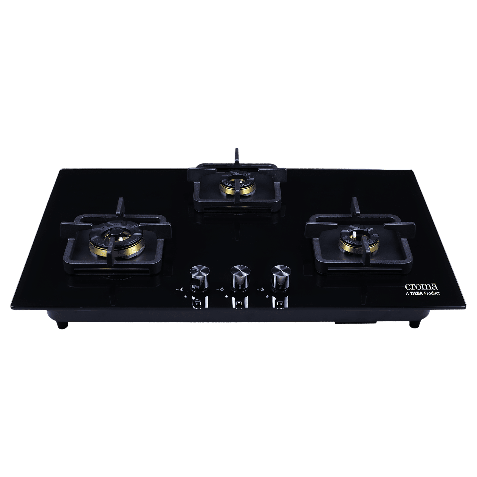 Croma Toughened Glass Top 3 Burner Automatic Hob (Cast Iron Pan Supports, Black) Croma Toughened Glass Top 3 Burner Automatic Hob (Cast Iron Pan Supports, Black)_1