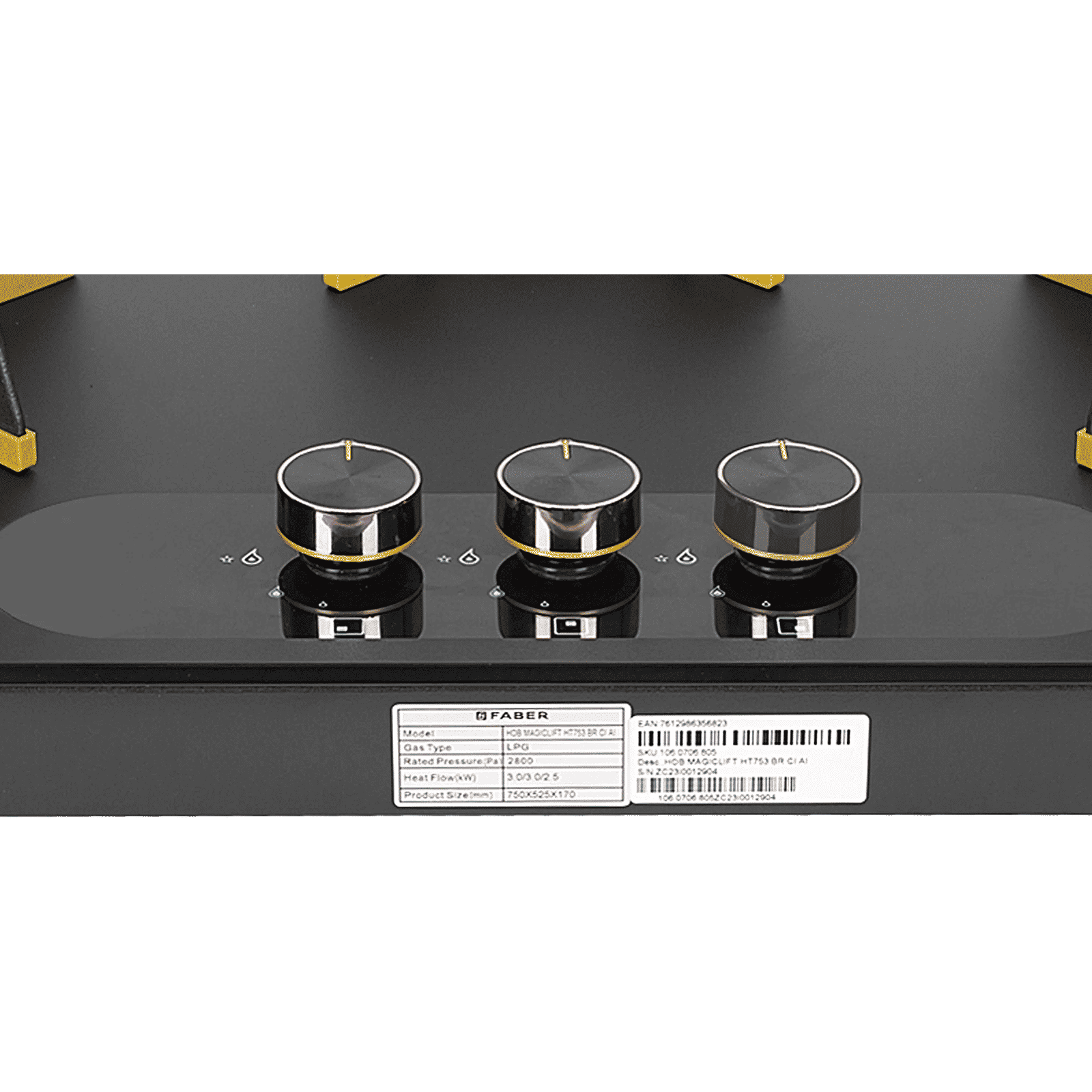 FABER Magiclift HT753 BR CI AI Toughened Glass Top 3 Burner Automatic Hob (Lift and Lock Feature, Black) FABER Magiclift HT753 BR CI AI Toughened Glass Top 3 Burner Automatic Hob (Lift and Lock Feature, Black)_5