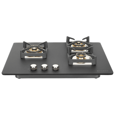 FABER BELLA HT 703 BR AI Glass Top 3 Burner Automatic Hob (Full Brass Burners, Black)