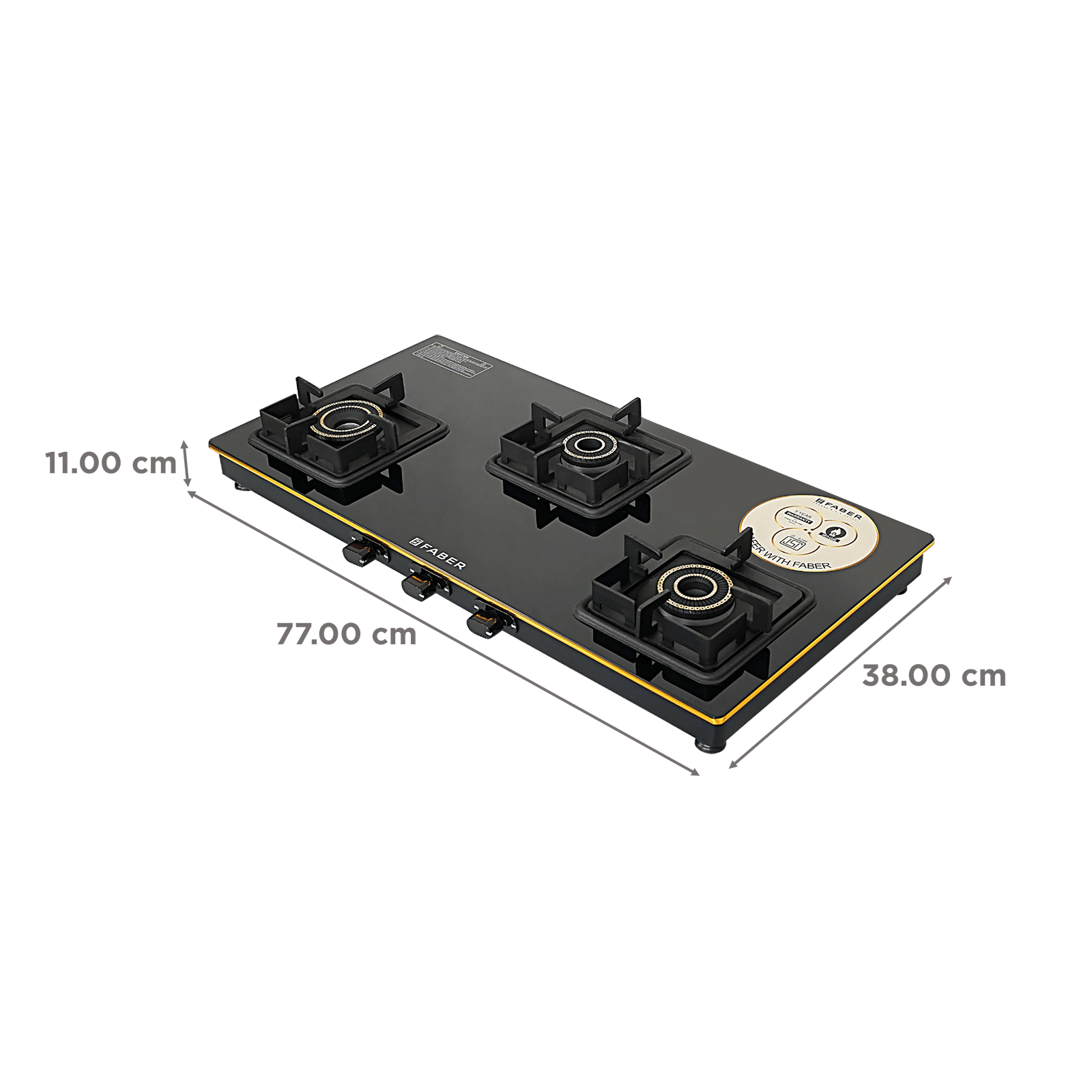 FABER PRINCE PLUS 3BB BK Toughened Glass Top 3 Burner Manual Hob (Full Brass Burners, Black) FABER PRINCE PLUS 3BB BK Toughened Glass Top 3 Burner Manual Hob (Full Brass Burners, Black)_2