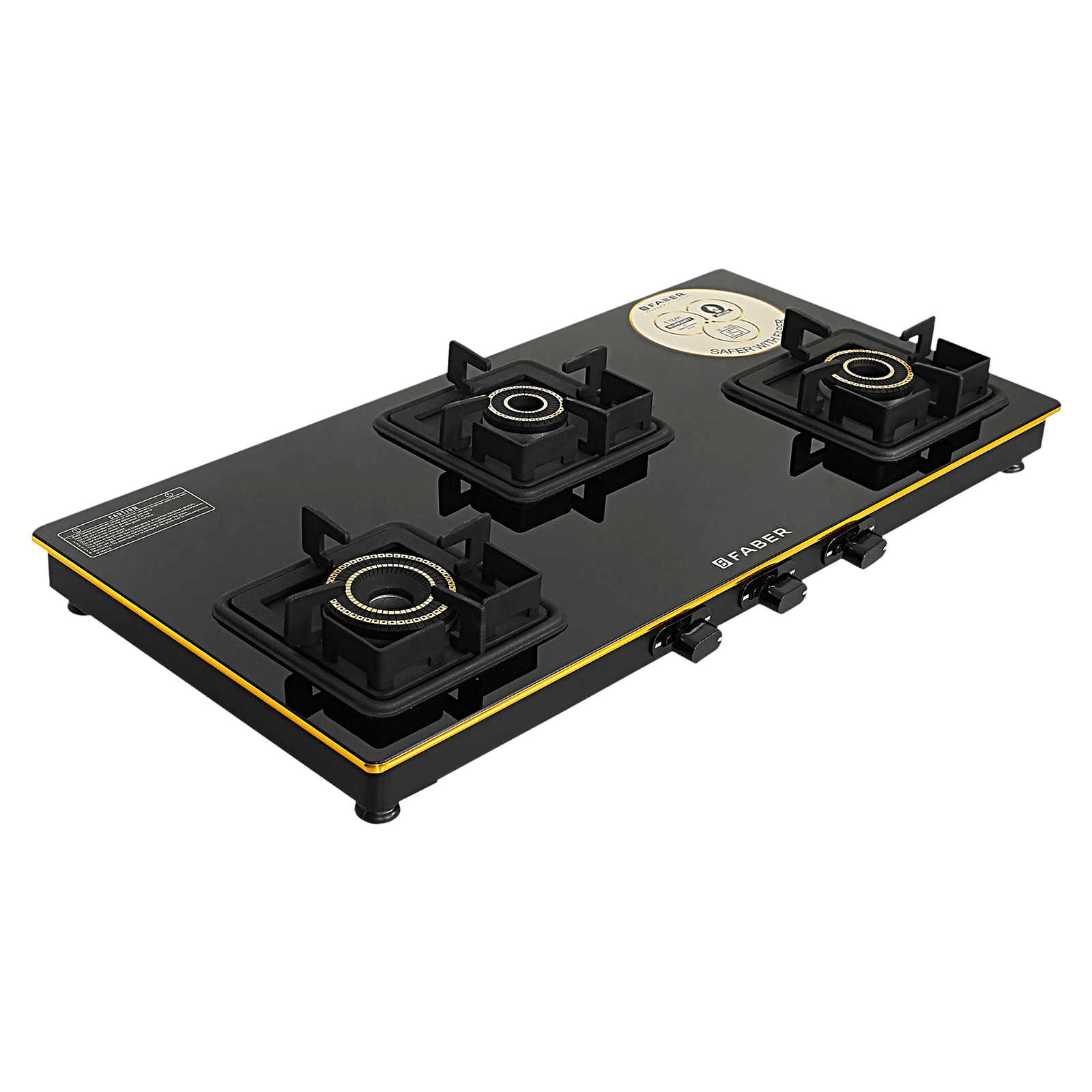 FABER PRINCE PLUS 3BB BK Toughened Glass Top 3 Burner Manual Hob (Full Brass Burners, Black) FABER PRINCE PLUS 3BB BK Toughened Glass Top 3 Burner Manual Hob (Full Brass Burners, Black)_6