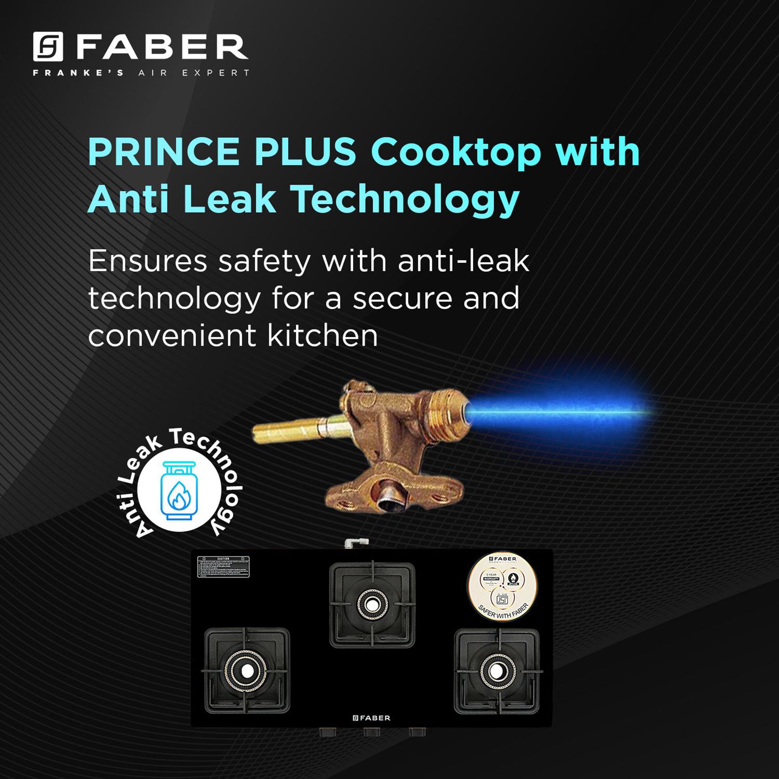 FABER PRINCE PLUS 3BB BK Toughened Glass Top 3 Burner Manual Hob (Full Brass Burners, Black) FABER PRINCE PLUS 3BB BK Toughened Glass Top 3 Burner Manual Hob (Full Brass Burners, Black)_9