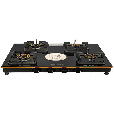 FABER PRINCE PLUS 4BB BK Glass Top 4 Burner Manual Hob (Diamond Coated Pan Support, Black)