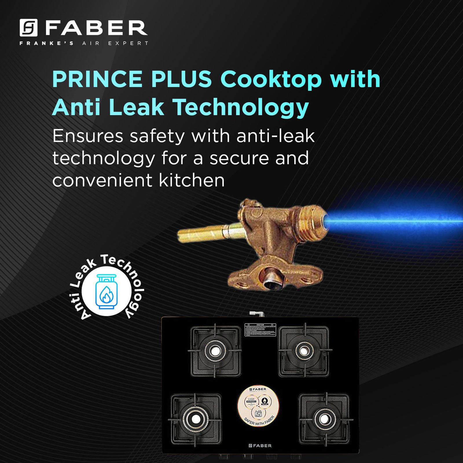 FABER PRINCE PLUS 4BB BK Glass Top 4 Burner Manual Hob (Diamond Coated Pan Support, Black)_12