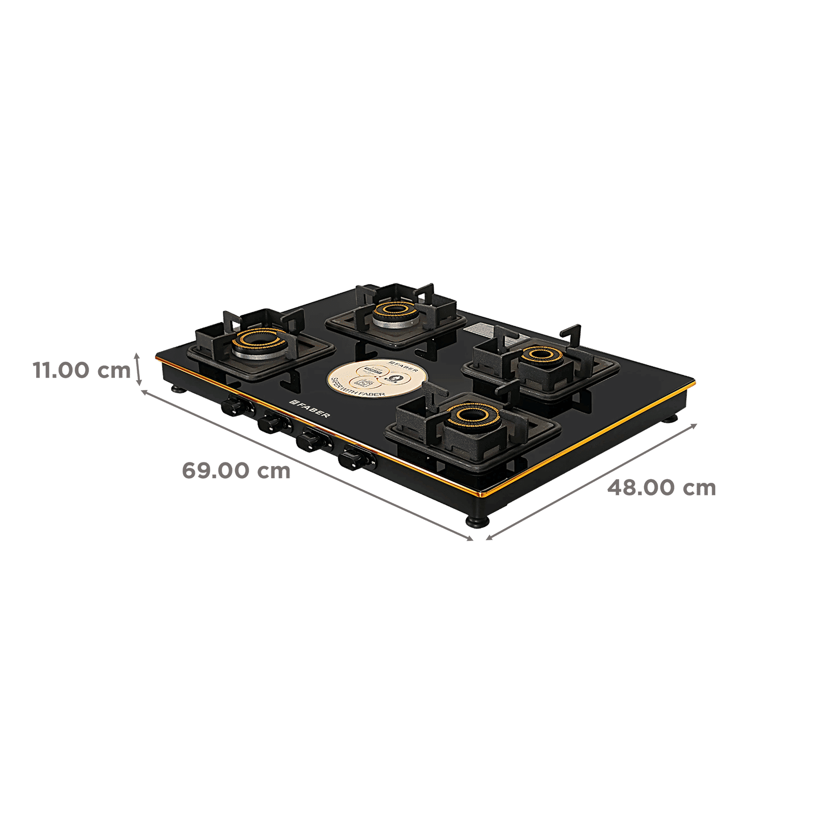 FABER PRINCE PLUS 4BB BK Glass Top 4 Burner Manual Hob (Diamond Coated Pan Support, Black)_2