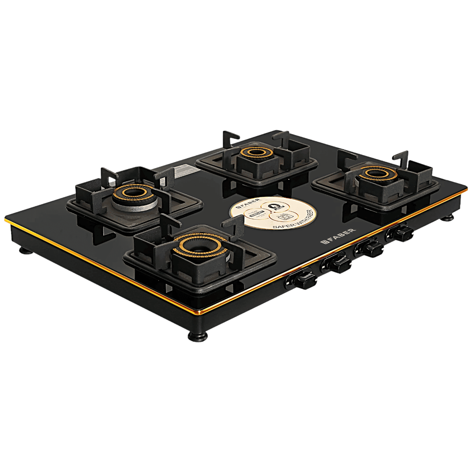 FABER PRINCE PLUS 4BB BK Glass Top 4 Burner Manual Hob (Diamond Coated Pan Support, Black)_7