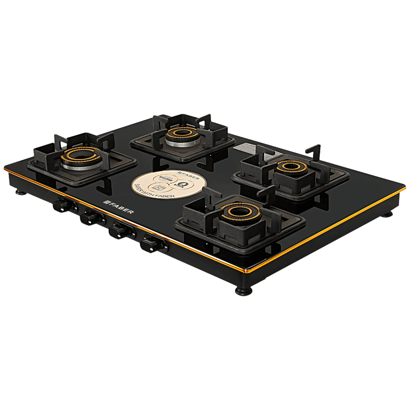 FABER PRINCE PLUS 4BB BK Glass Top 4 Burner Manual Hob (Diamond Coated Pan Support, Black)_9