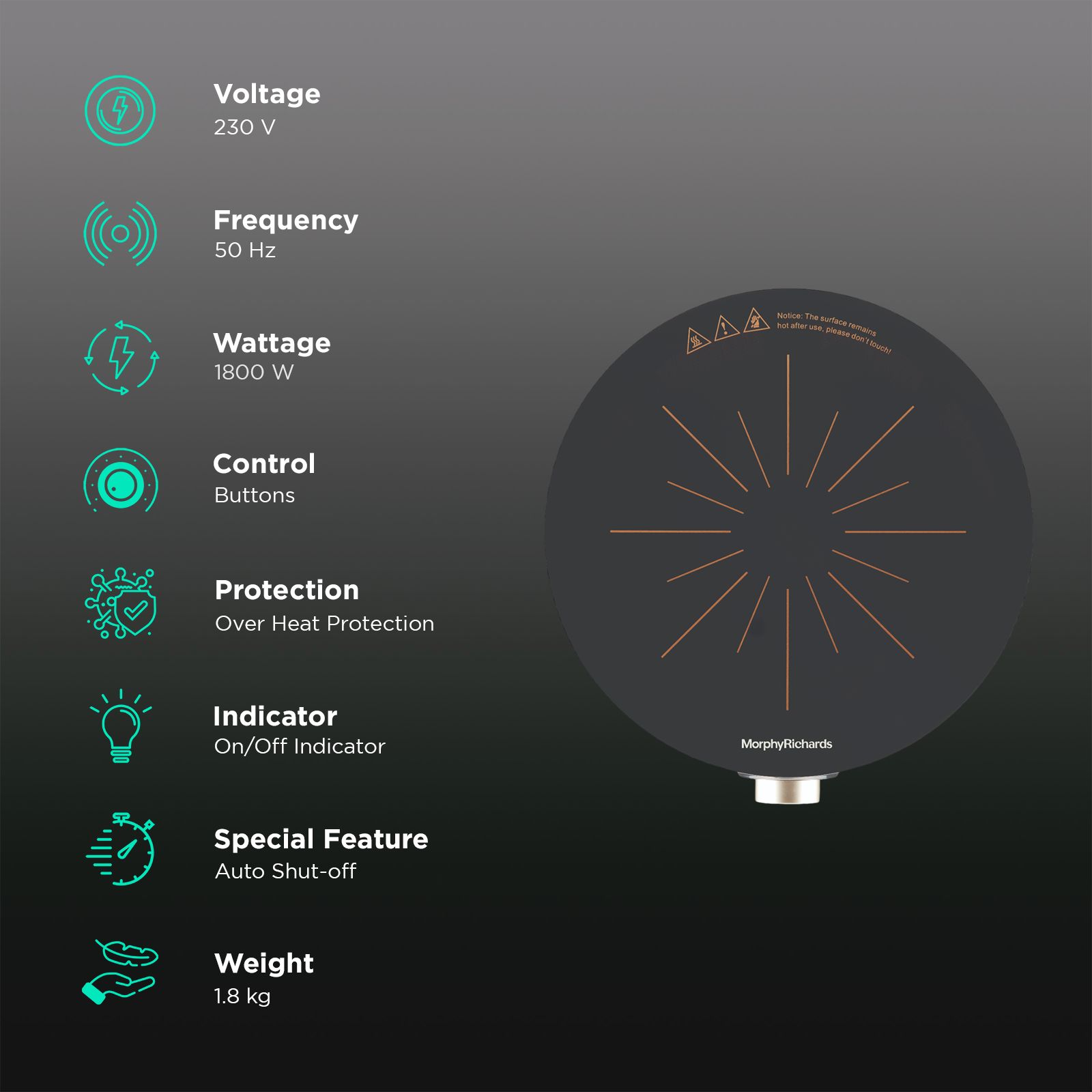morphy richards Esperto Onyx Blaze 1800W Induction Cooktop with Smart Sensors morphy richards Esperto Onyx Blaze 1800W Induction Cooktop with Smart Sensors_3