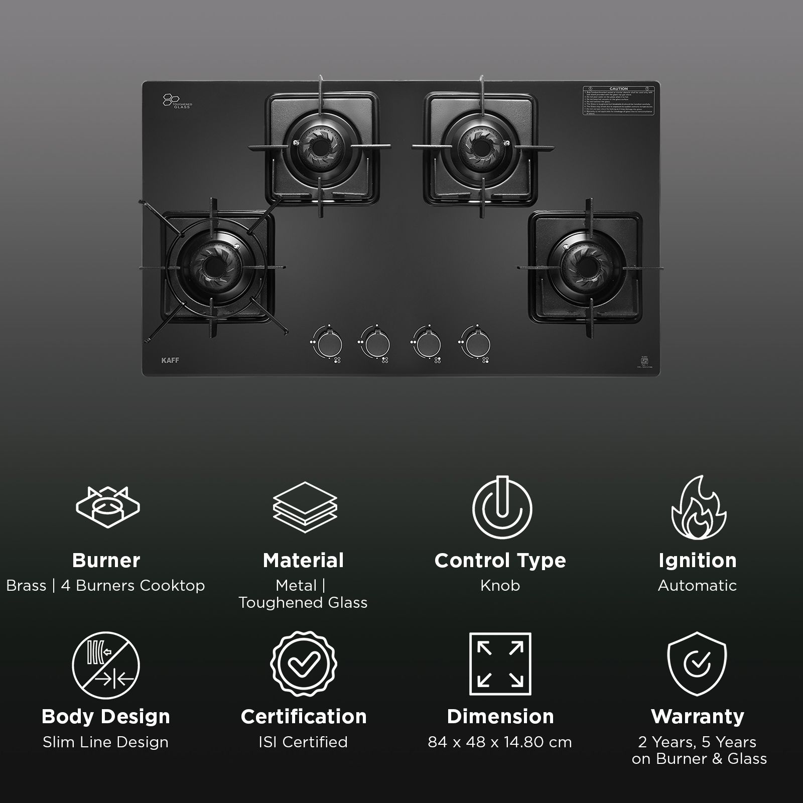 KAFF CTS 84 BAI Toughened Glass Top 4 Burner Automatic Hob (Integrated Flame Protector, Black) KAFF CTS 84 BAI Toughened Glass Top 4 Burner Automatic Hob (Integrated Flame Protector, Black)_3
