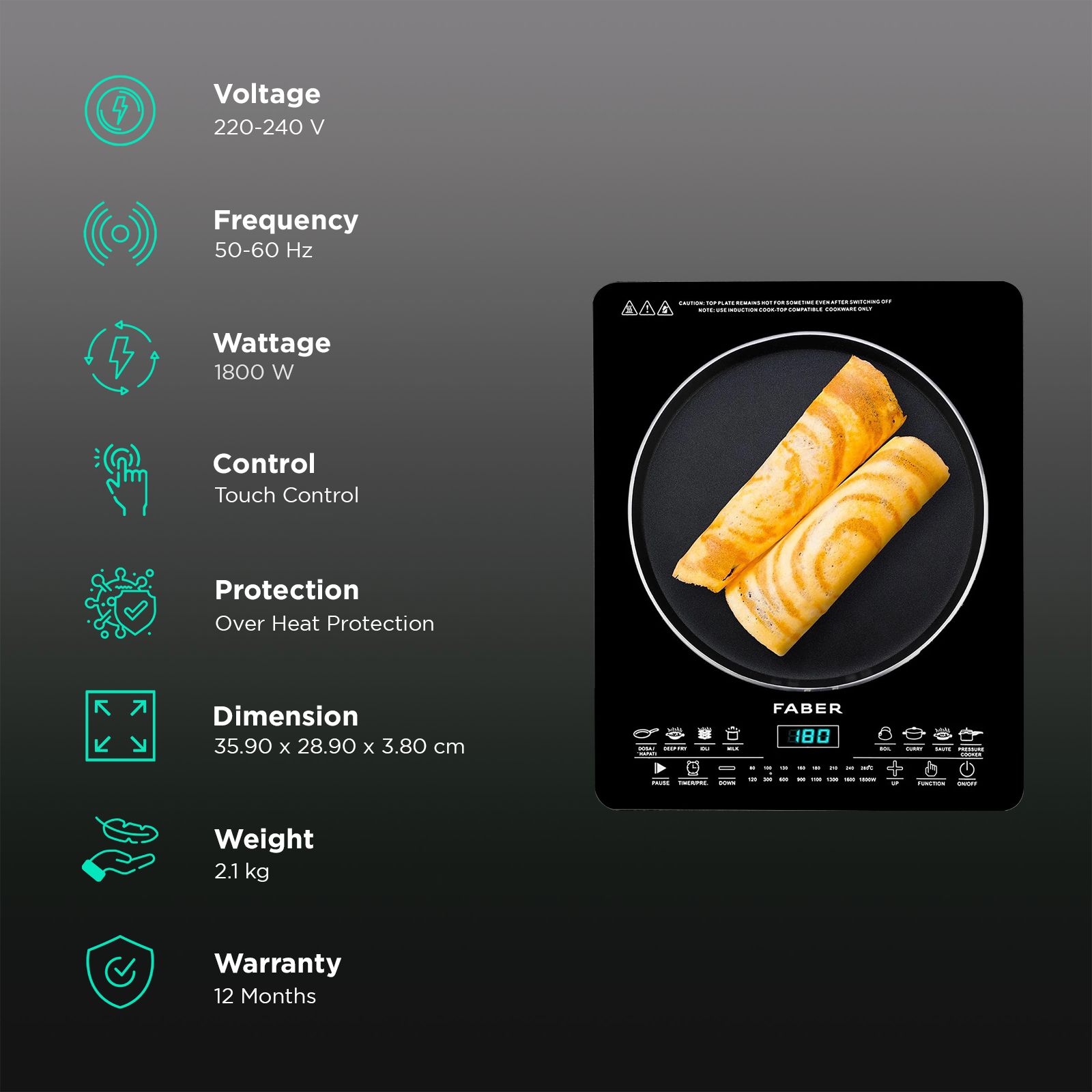 FABER FIP REMO 1800W Induction Cooktop with 8 Cooking Function FABER FIP REMO 1800W Induction Cooktop with 8 Cooking Function_3