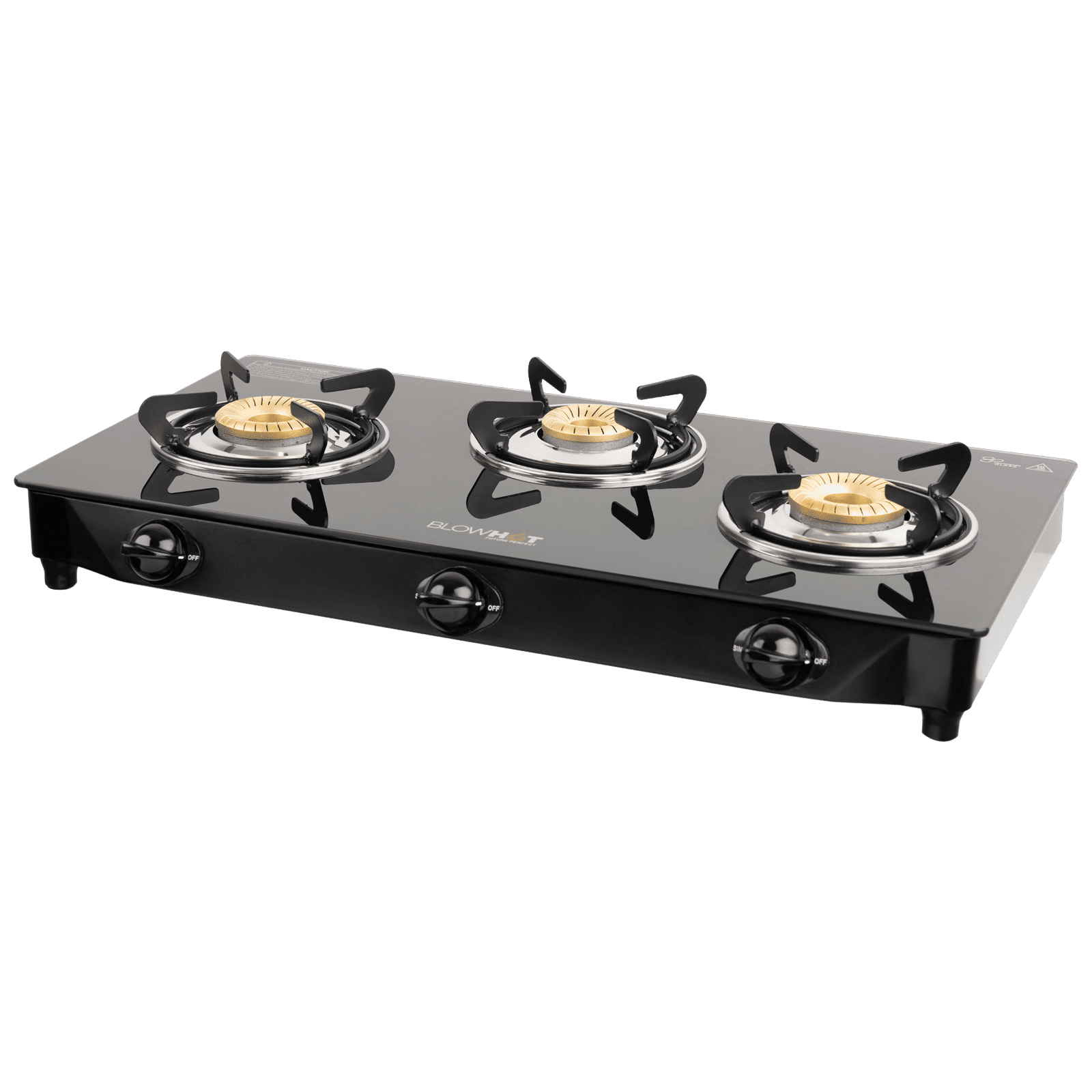 BLOWHOT Pearl Toughened Glass Top 3 Burner Manual Gas Stove (Premium Glass Finish, Black) BLOWHOT Pearl Toughened Glass Top 3 Burner Manual Gas Stove (Premium Glass Finish, Black) _4