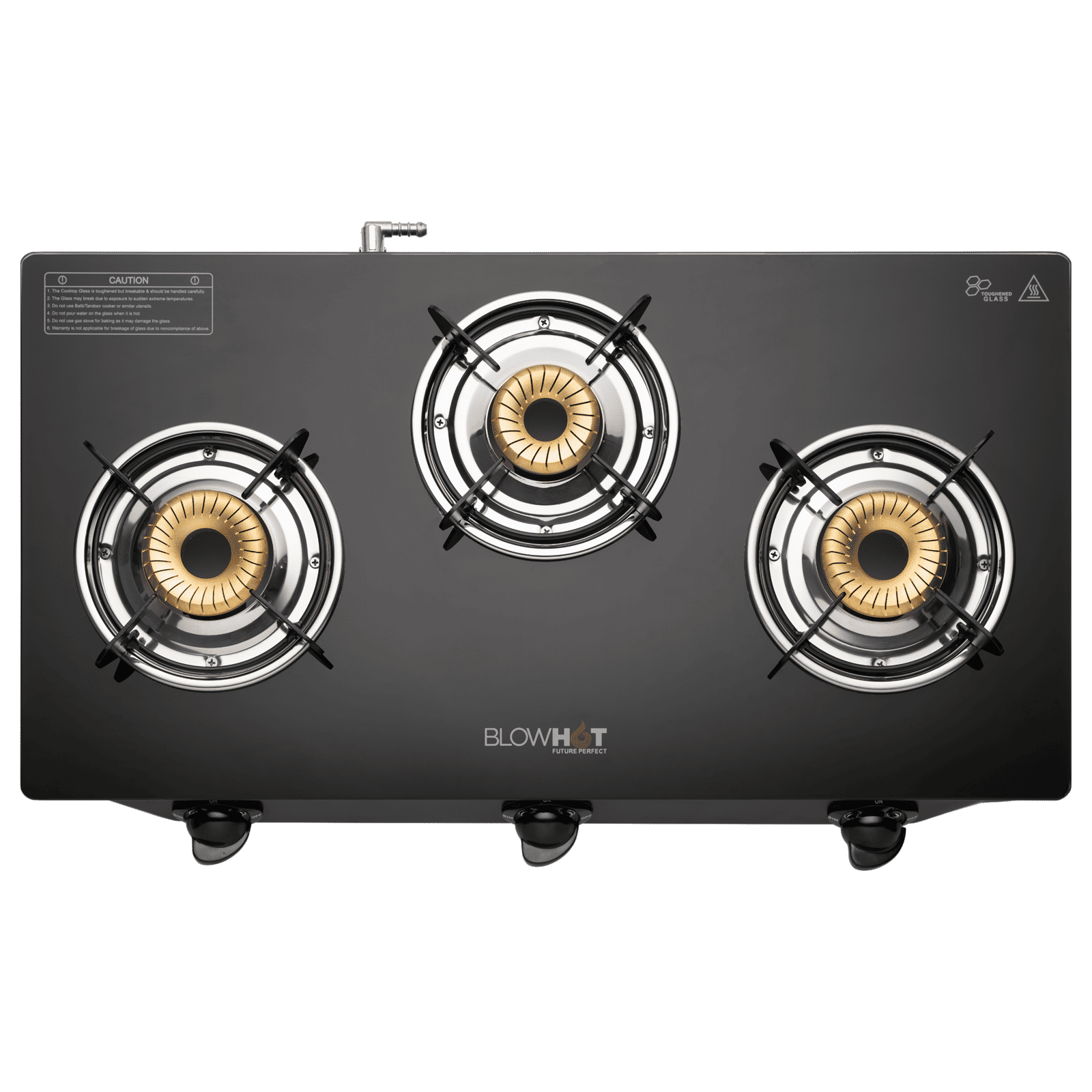 BLOWHOT Pearl Toughened Glass Top 3 Burner Manual Gas Stove (Premium Glass Finish, Black) BLOWHOT Pearl Toughened Glass Top 3 Burner Manual Gas Stove (Premium Glass Finish, Black) _1