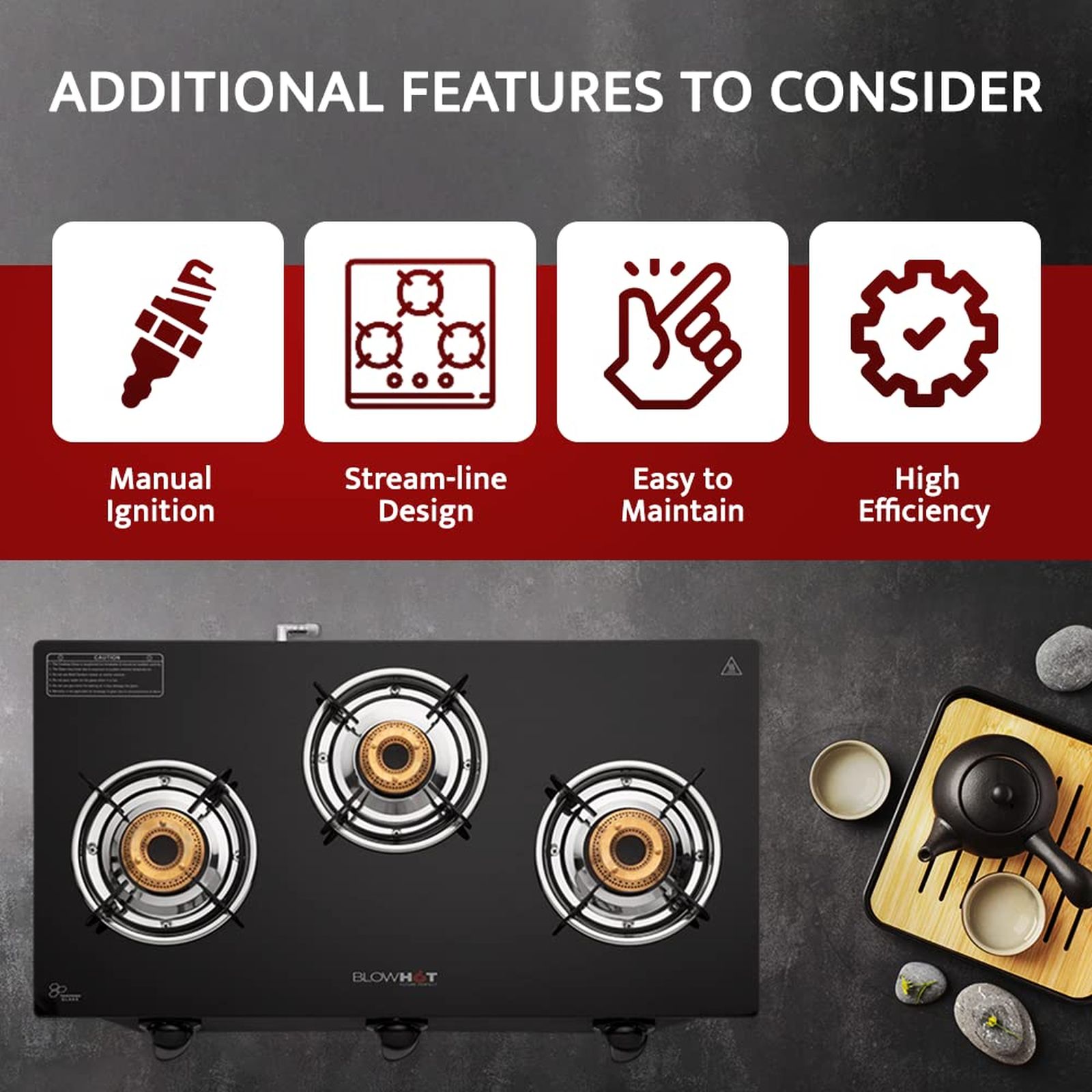 BLOWHOT Ruby Toughened Glass Top 3 Burner Manual Gas Stove (ISI Certified, Black) BLOWHOT Ruby Toughened Glass Top 3 Burner Manual Gas Stove (ISI Certified, Black)_8