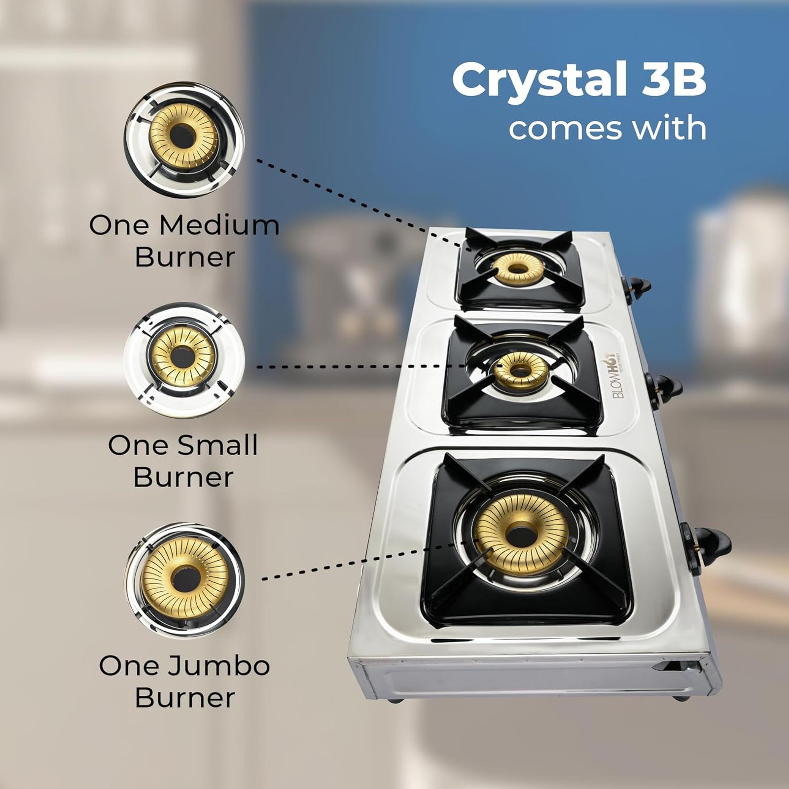BLOWHOT Crystal Stainless Steel Top 3 Burner Manual Gas Stove (ISI Certified, Black) BLOWHOT Crystal Stainless Steel Top 3 Burner Manual Gas Stove (ISI Certified, Black)_8