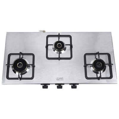 Croma 3 Burner Manual Gas Stove (Strong Anti-Skid Rubber Feet, Steel)