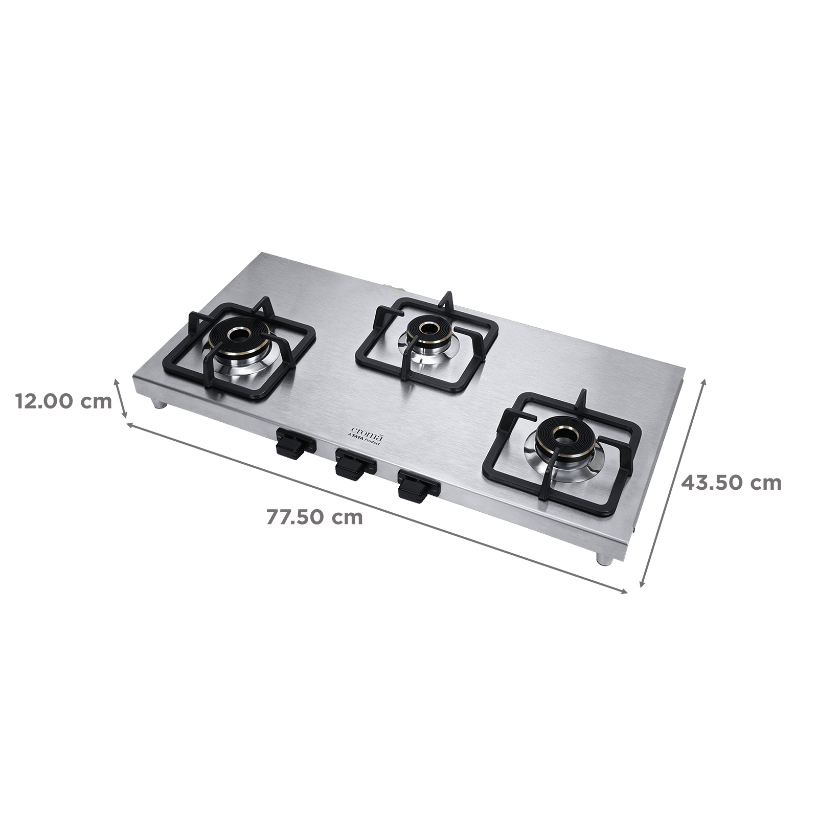 Croma 3 Burner Manual Gas Stove (Strong Anti-Skid Rubber Feet, Steel)_2