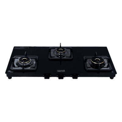 Croma 3 Burner Manual Gas Stove (Premium 3 Burner Glass, Black)