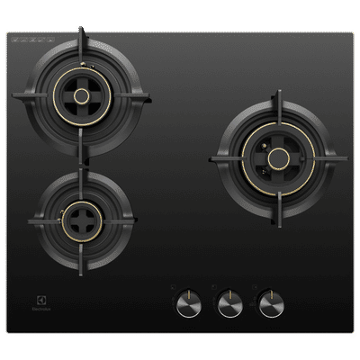 Electrolux UltimateTaste 300 Glass Top 3 Burner Automatic Hob (One Hand Ignition, Black)