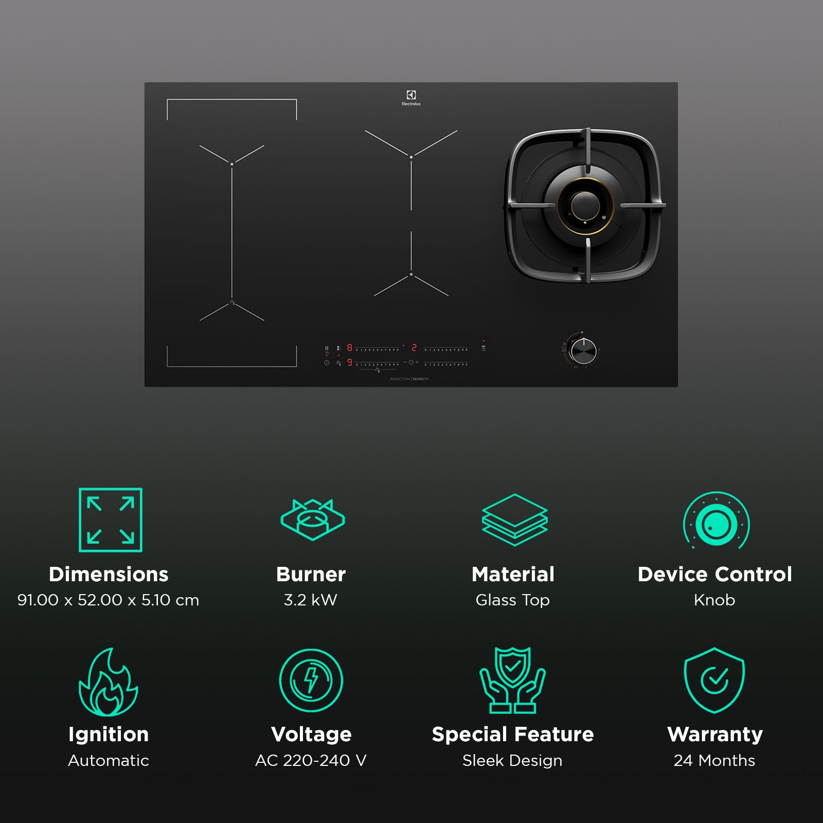 Electrolux UltimateTaste 900 Glass Top 4 Burner Hybrid Induction Hob (Pot Sensor, Black) Electrolux UltimateTaste 900 Glass Top 4 Burner Hybrid Induction Hob (Pot Sensor, Black)_3