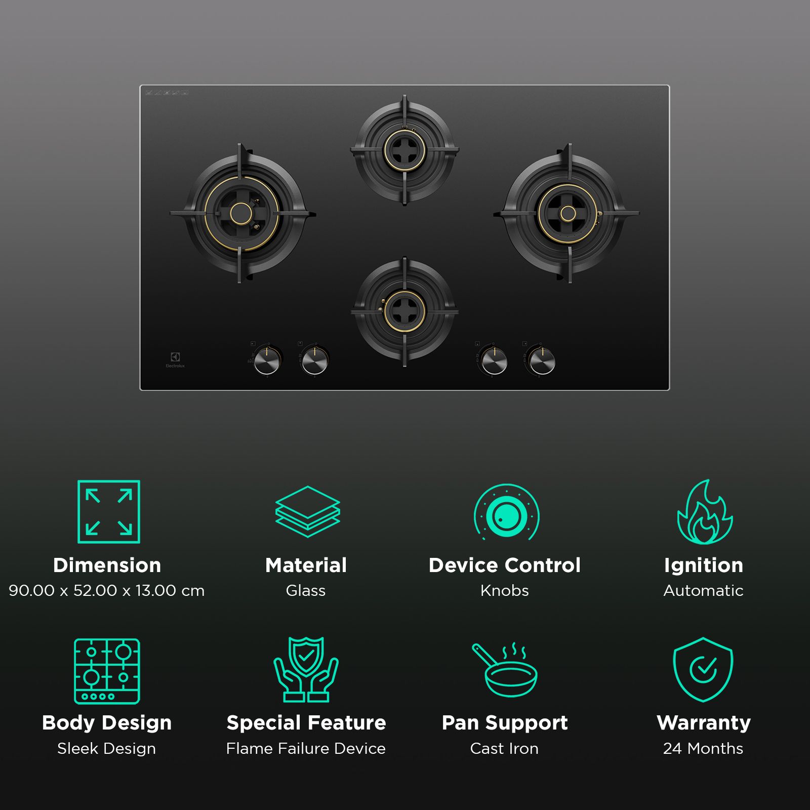 Electrolux UltimateTaste 300 Glass Top 4 Burner Automatic Hob (One Hand Ignition, Black) Electrolux UltimateTaste 300 Glass Top 4 Burner Automatic Hob (One Hand Ignition, Black)_3