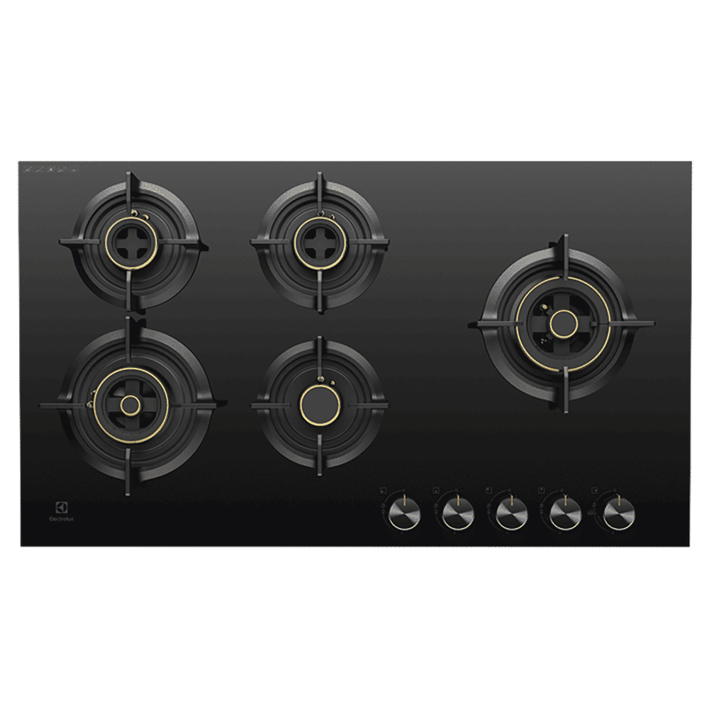 Electrolux UltimateTaste 300 Glass Top 5 Burner Automatic Hob (Cast Iron Pan Supports, Black) Electrolux UltimateTaste 300 Glass Top 5 Burner Automatic Hob (Cast Iron Pan Supports, Black)_1