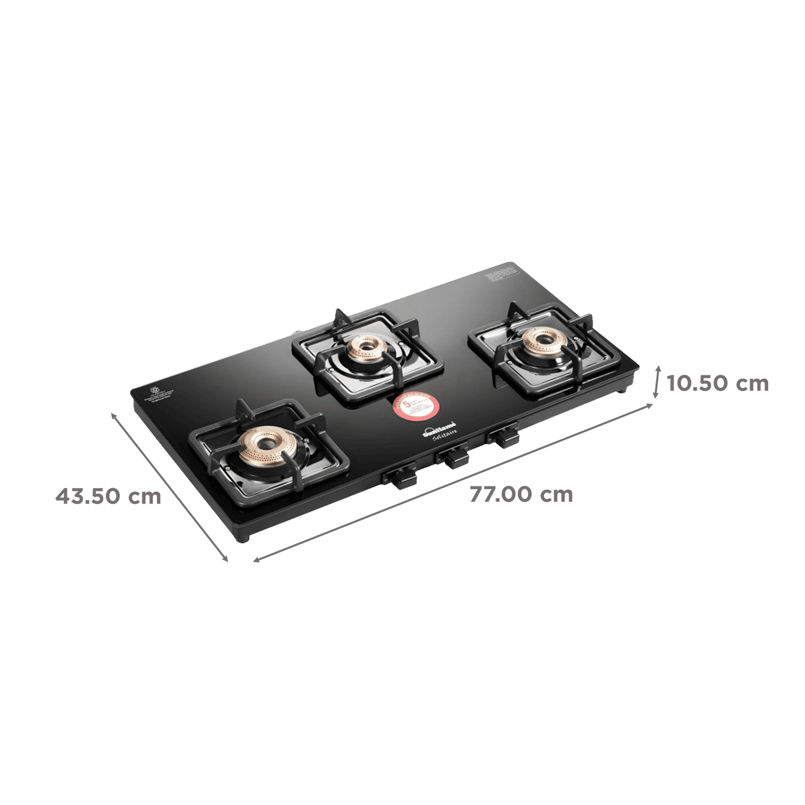 Sunflame Solitaire Tempered Glass Top 3 Burner Manual Gas Stove (Forged Brass Burners, Black) Sunflame Solitaire Tempered Glass Top 3 Burner Manual Gas Stove (Forged Brass Burners, Black)_2