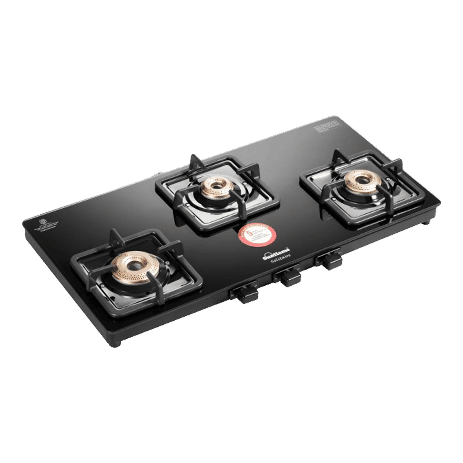 Sunflame Solitaire Tempered Glass Top 3 Burner Manual Gas Stove (Forged Brass Burners, Black) Sunflame Solitaire Tempered Glass Top 3 Burner Manual Gas Stove (Forged Brass Burners, Black)_1