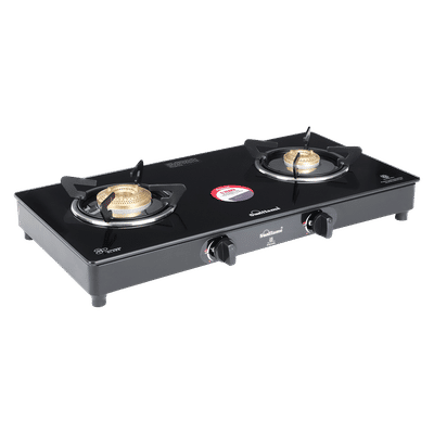 Sunflame Prime Toughened Glass Top 2 Burner Manual Gas Stove (ISI Certified, Black)