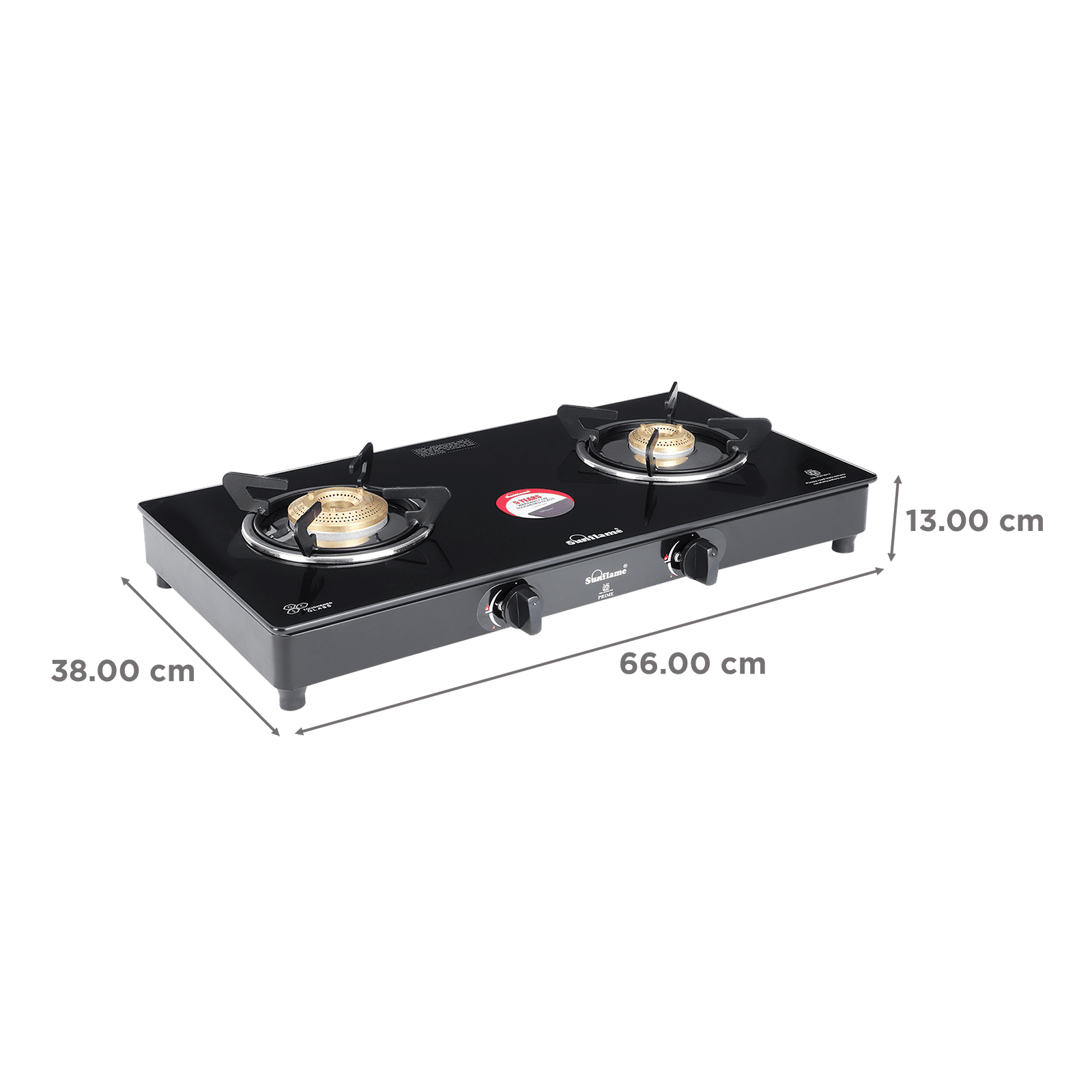 Sunflame Prime Toughened Glass Top 2 Burner Manual Gas Stove (ISI Certified, Black)_2
