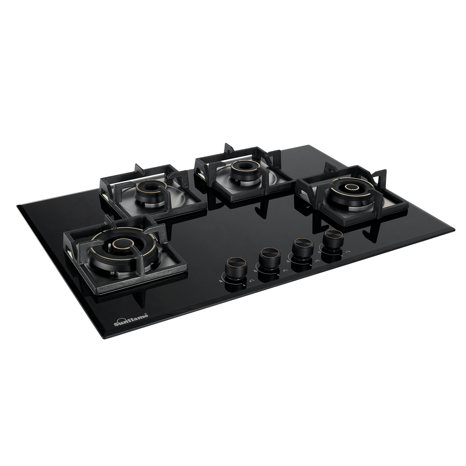 Sunflame SFM-478 BCS Tempered Glass Top 4 Burner Automatic Hob (Cast Iron Pan Supports, Black) Sunflame SFM-478 BCS Tempered Glass Top 4 Burner Automatic Hob (Cast Iron Pan Supports, Black)_1