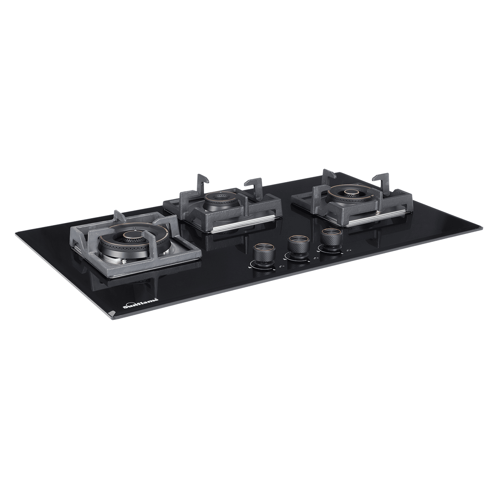 Sunflame SFM-378 BCS Toughened Glass Top 3 Burner Automatic Hob (Cast Iron Pan Supports, Black) Sunflame SFM-378 BCS Toughened Glass Top 3 Burner Automatic Hob (Cast Iron Pan Supports, Black)_1