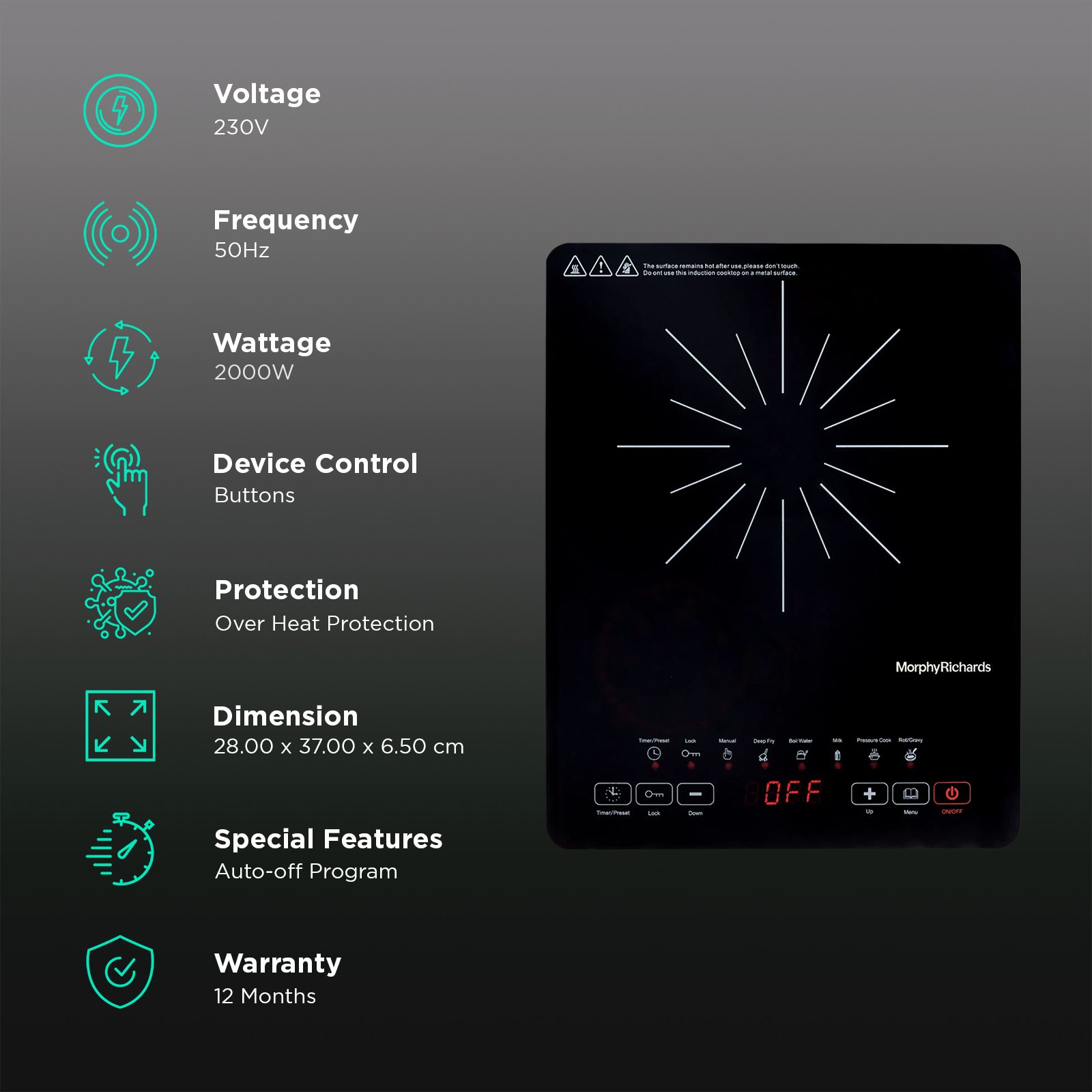 Morphy Richards Elysia TC 2000W Single Induction Cooktop with Feather Touch Control Morphy Richards Elysia TC 2000W Single Induction Cooktop with Feather Touch Control_3