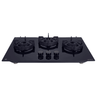elica FLEXI 360 LOTUS IND HD BRASS Toughened Glass Top 3 Burner Automatic Hob (Cast Iron Grid, Black)