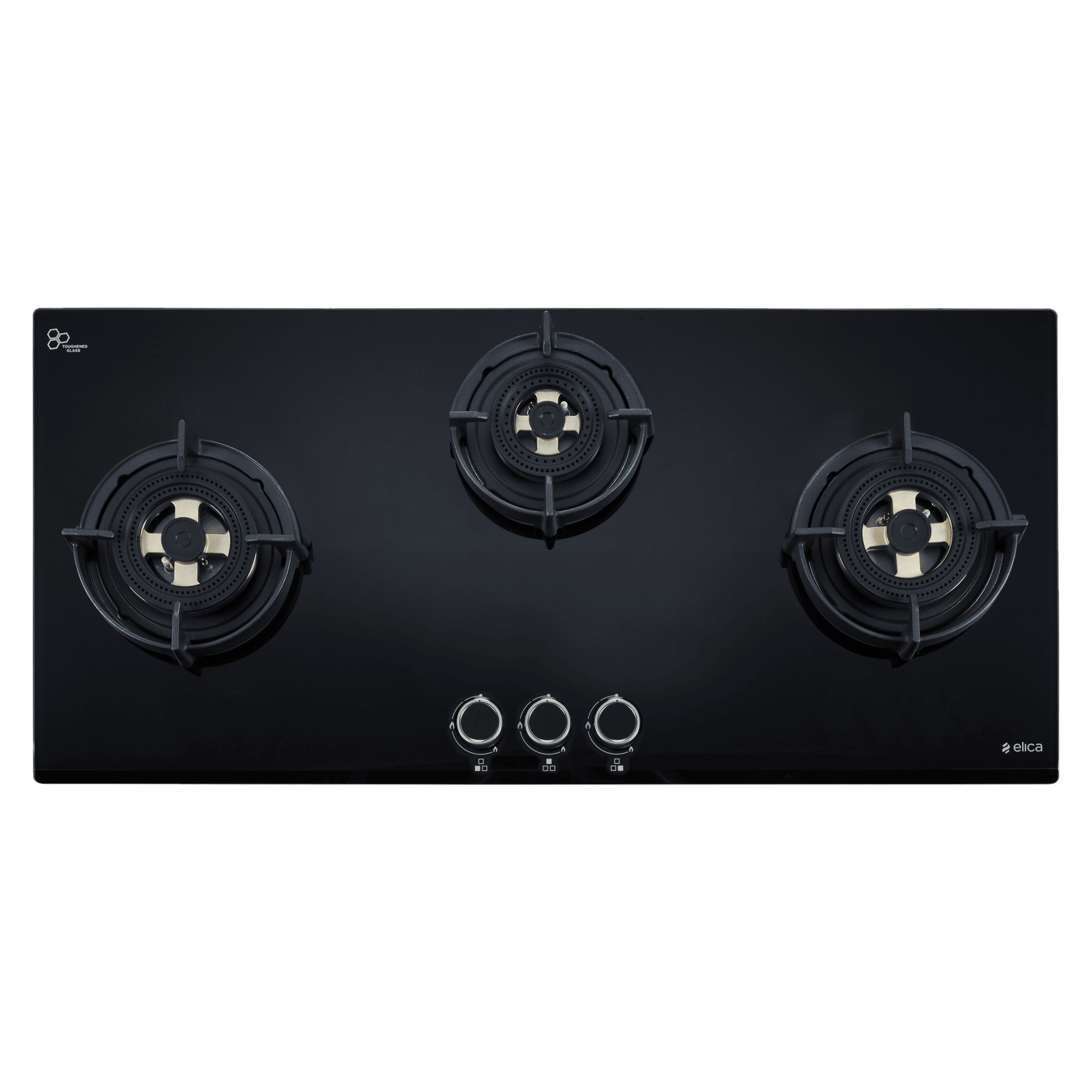 elica FLEXI DFS FB MFC 3B 90 DX Glass Top 3 Burner Automatic Hob (Cast Iron Pan Support with Heat Guard, Black)_1