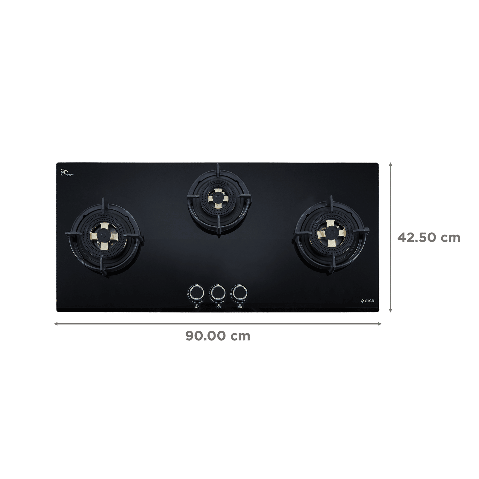 elica FLEXI DFS FB MFC 3B 90 DX Glass Top 3 Burner Automatic Hob (Cast Iron Pan Support with Heat Guard, Black)_2