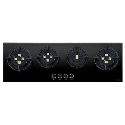 elica DFS FB MFC 4B 100 DX Glass Top 4 Burner Automatic Hob (Cast Iron Pan Support with Heat Guard, Black)