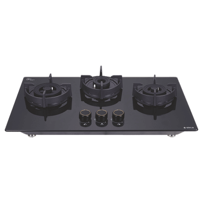 elica FLEXI DFS AB 3B 60 DX Glass Top 3 Burner Automatic Hob (Cast Iron Pan Support with Heat Guard, Black)