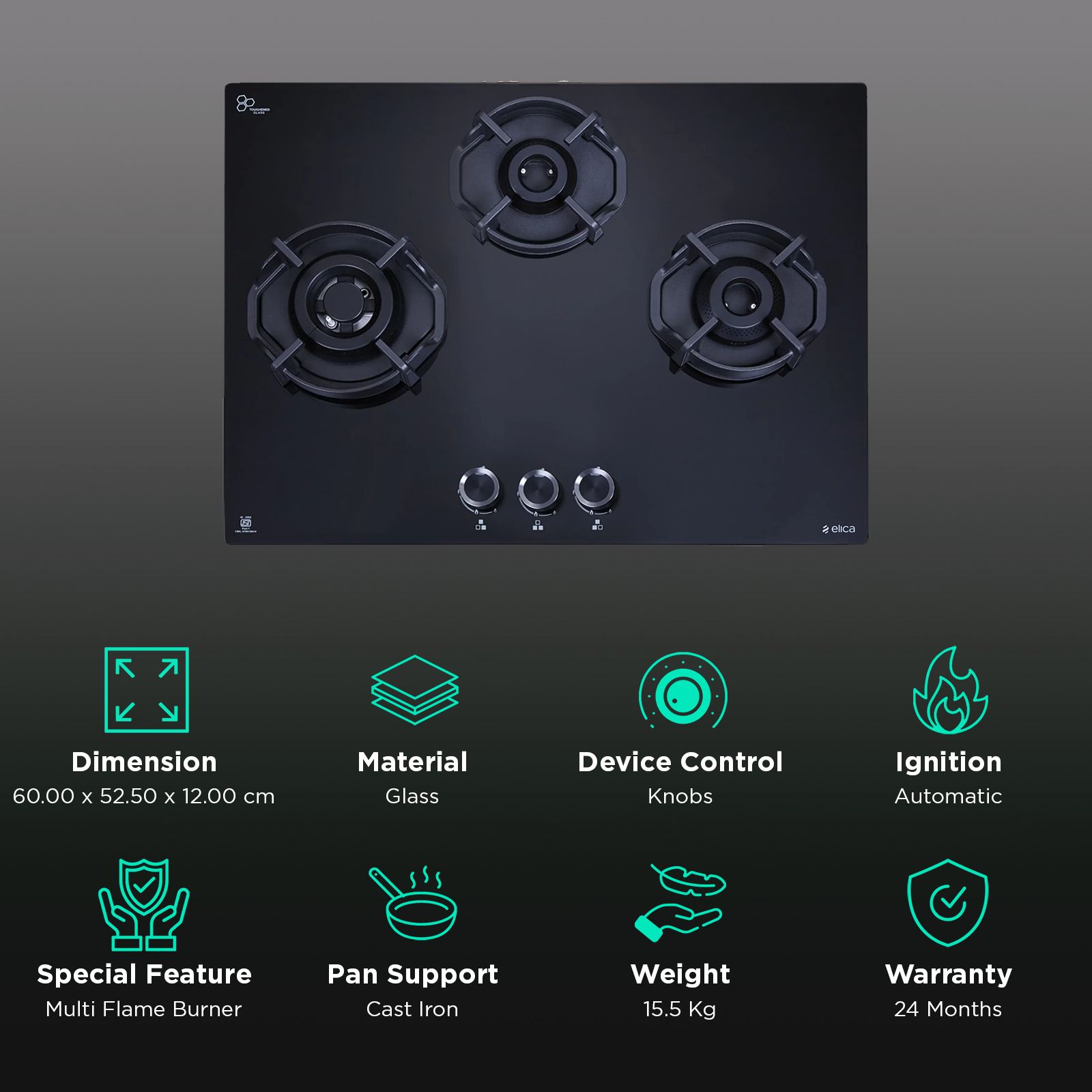 elica FLEXI HEXA 360 IND HD BRASS Glass Top 3 Burner Automatic Hob (Multi Flame Burner, Black) elica FLEXI HEXA 360 IND HD BRASS Glass Top 3 Burner Automatic Hob (Multi Flame Burner, Black)_3