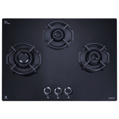 elica FLEXI HEXA 360 IND HD BRASS Glass Top 3 Burner Automatic Hob (Multi Flame Burner, Black)
