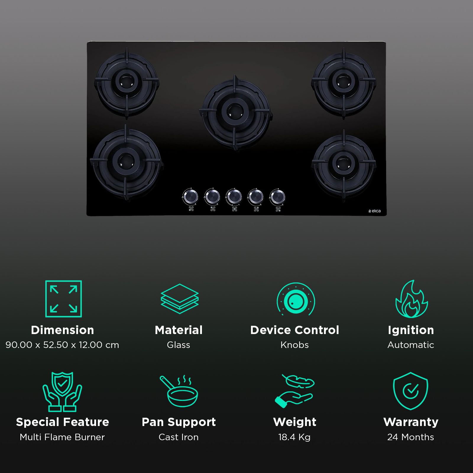 elica FLEXI 590 LOTUS IND FLAME HD BRASS Toughened Glass Top 5 Burner Automatic Hob (Multi Flame Burner, Black) elica FLEXI 590 LOTUS IND FLAME HD BRASS Toughened Glass Top 5 Burner Automatic Hob (Multi Flame Burner, Black)_3
