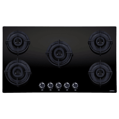 elica FLEXI 590 LOTUS IND FLAME HD BRASS Toughened Glass Top 5 Burner Automatic Hob (Multi Flame Burner, Black)