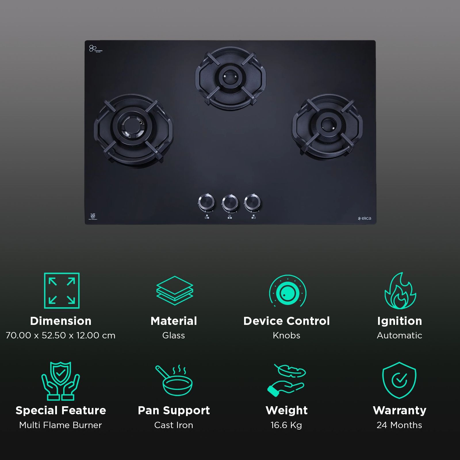 elica FLEXI HEXA 370 LOTUS IND HD Toughened Glass Top 3 Burner Automatic Hob (Multi Flame Burner, Black) elica FLEXI HEXA 370 LOTUS IND HD Toughened Glass Top 3 Burner Automatic Hob (Multi Flame Burner, Black)_3
