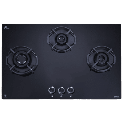 elica FLEXI HEXA 370 LOTUS IND HD BRASS Toughened Glass Top 3 Burner Automatic Hob (Direct Multi-Flame Burner, Black)