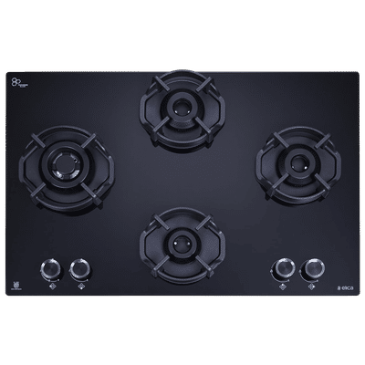 elica FLEXI HEXA 470 LOTUS IND HD BRASS Toughened Glass Top 4 Burner Automatic Hob (Multi Flame Burner, Black)
