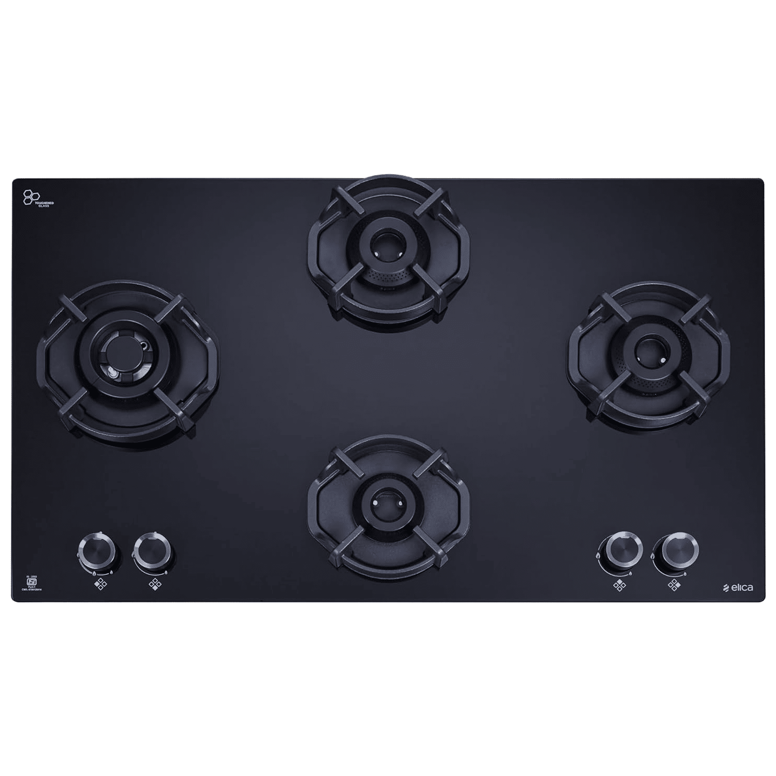 elica FLEXI HEXA 491 LOTUS IND HD BRASS Toughened Glass Top 4 Burner Automatic Hob (Multi Flame Burner, Black)_1
