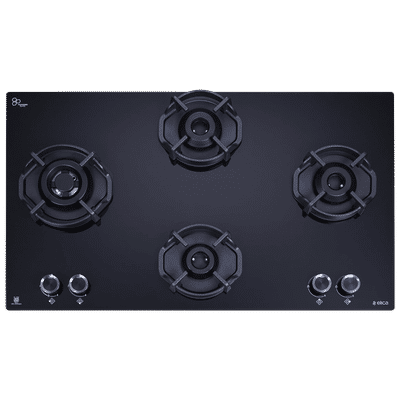 elica FLEXI HEXA 491 LOTUS IND HD BRASS Toughened Glass Top 4 Burner Automatic Hob (Multi Flame Burner, Black)