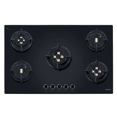 elica FLEXI DFS FB MFC 5B 90 Glass Top 5 Burner Automatic Hob (Cast Iron Pan Support with Heat Guard, Black)
