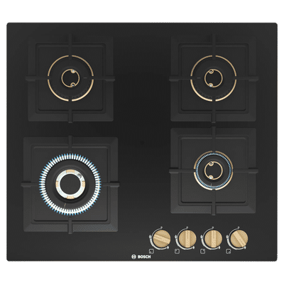 BOSCH Series 4 Toughened Glass Top 4 Burner Automatic Hob (Cast Iron Pan Supports, Black)